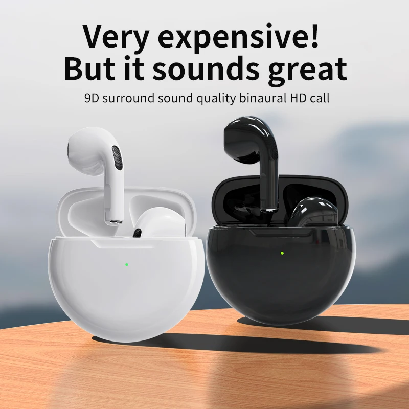 سماعة Air Pro 6 True اللاسلكية Bluetooth 5.3 سماعة رأس ستيريو رياضية صغيرة مع ميكروفون وحافظة شحن لهاتف Xiaomi iPhone Android