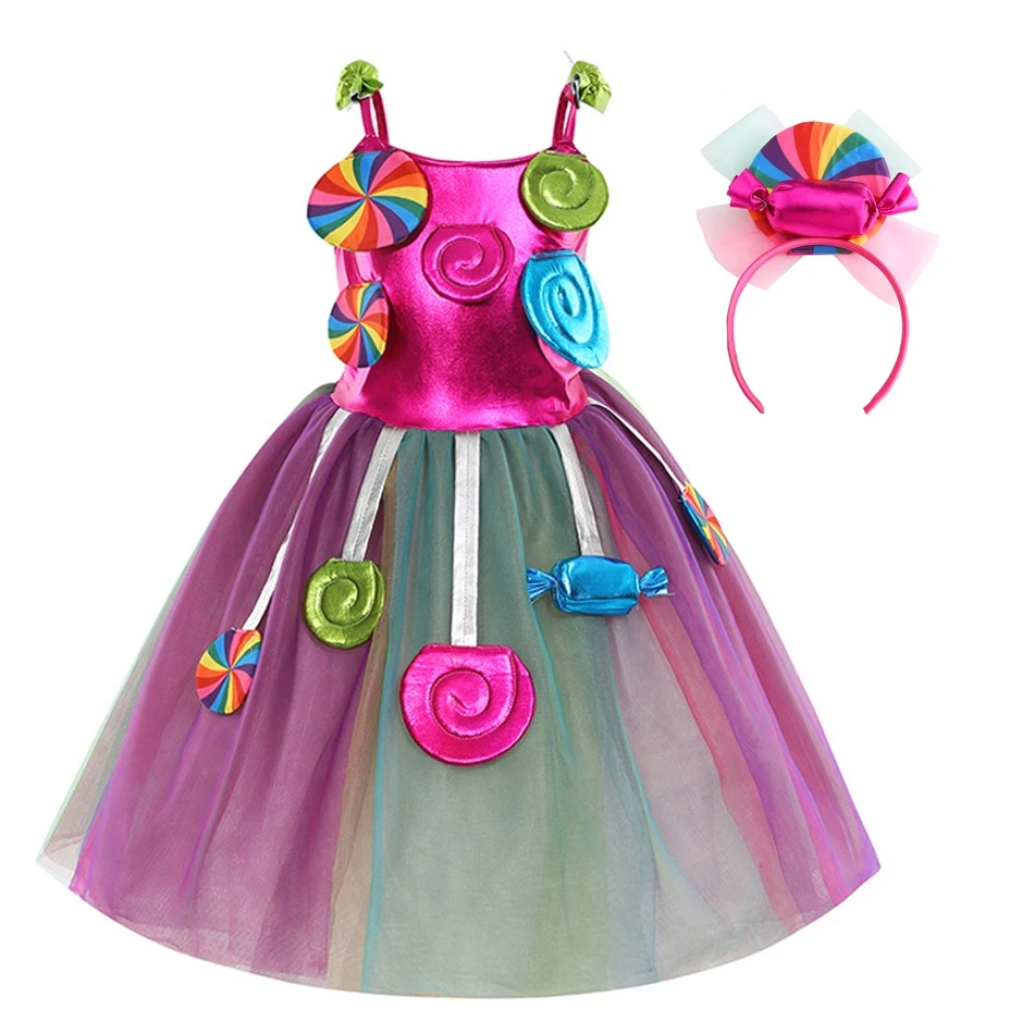 Girls 2024 Purim Festival Candy Tutu Dress Children Birthday Sweet Frock Kid Halloween Lollipop Cosplay Carnival Apparel Vestido