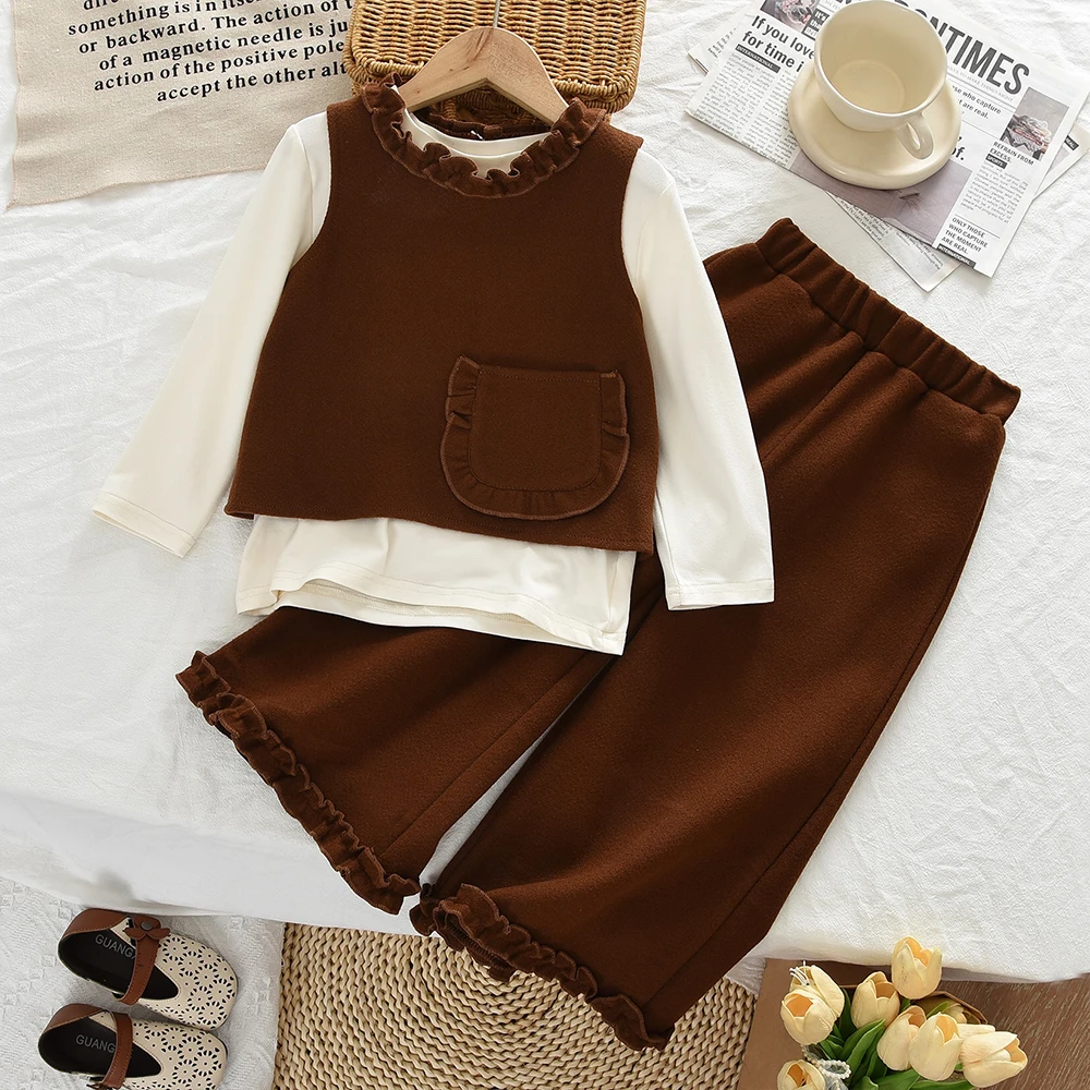 Bär Führer Herbst Mode Neue kinder Drei Stück Set Frühling Koreanische Version Grau Mädchen Kleidung Lange Ärmeln Top + weste + Hosen – Detail 8