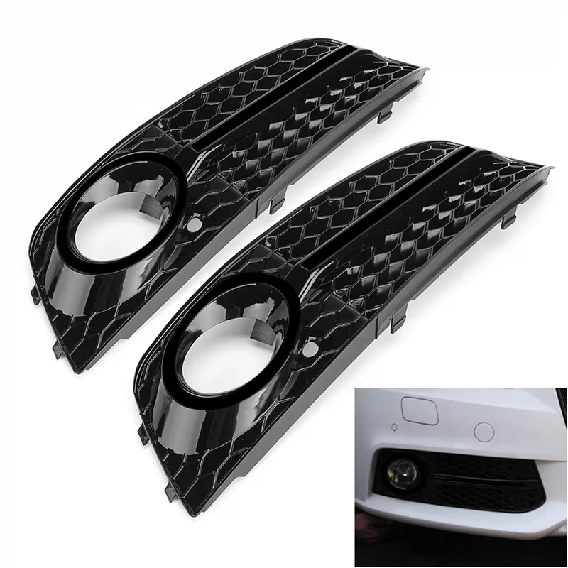 

WF-Black Car Front Fog Light Mesh Grille Cover For A4 B8 2009-2011 Fog Lamp Honeycomb Grille Cover Replacement Accessories