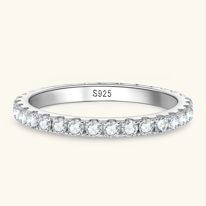 

925 Sterling Silver Full Eternity Band Ring Round Cut D VVS1 Moissanite Stackable Wedding Band Fine Jewelry For Women