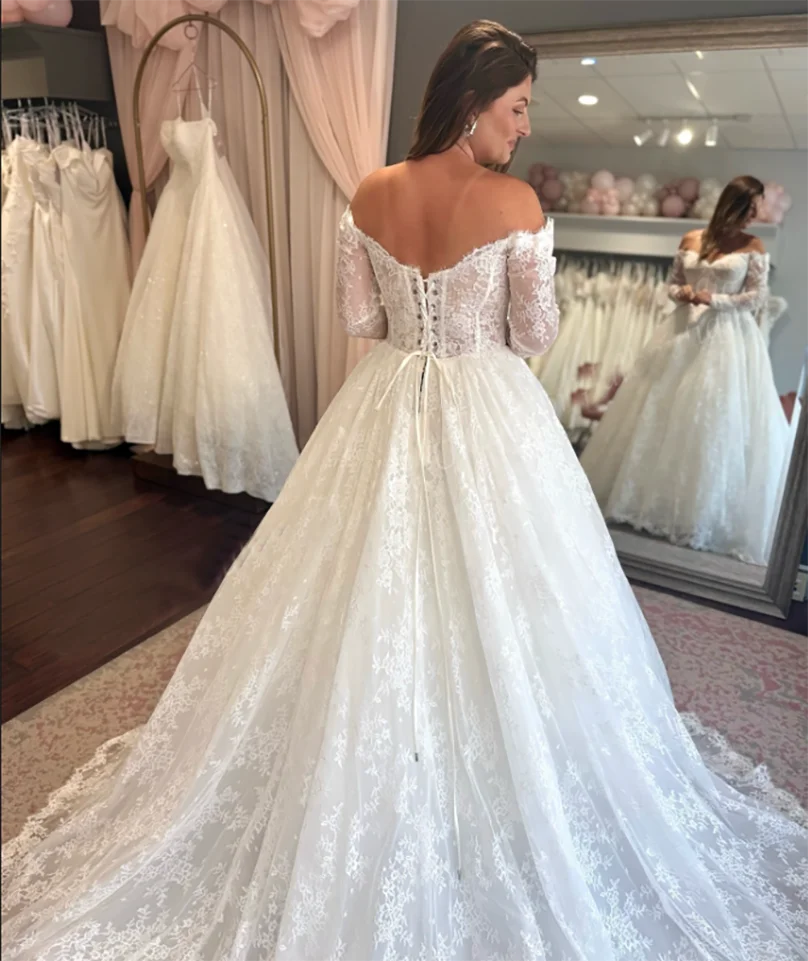 فستان زفاف دانتيل شانتيلي 2026 بأكمام طويلة عاجي لحفلات الزفاف وحفلات الزفاف وحفلات الخطوبة والقلعة الحديقة