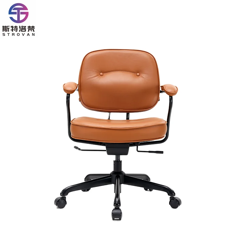 Modern Ergonomic Leather Adjustable Height Mid-Back Conference Swivel Task Chair for Home Use
