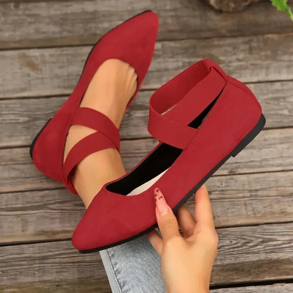 Damenschuhe, Ballerinas, Damen-Sandalen, Riemen, Knöchel, elastischer Gürtel, niedliche Ballerina-Damen, elegante flache Schuhe für Damen – Detail 1