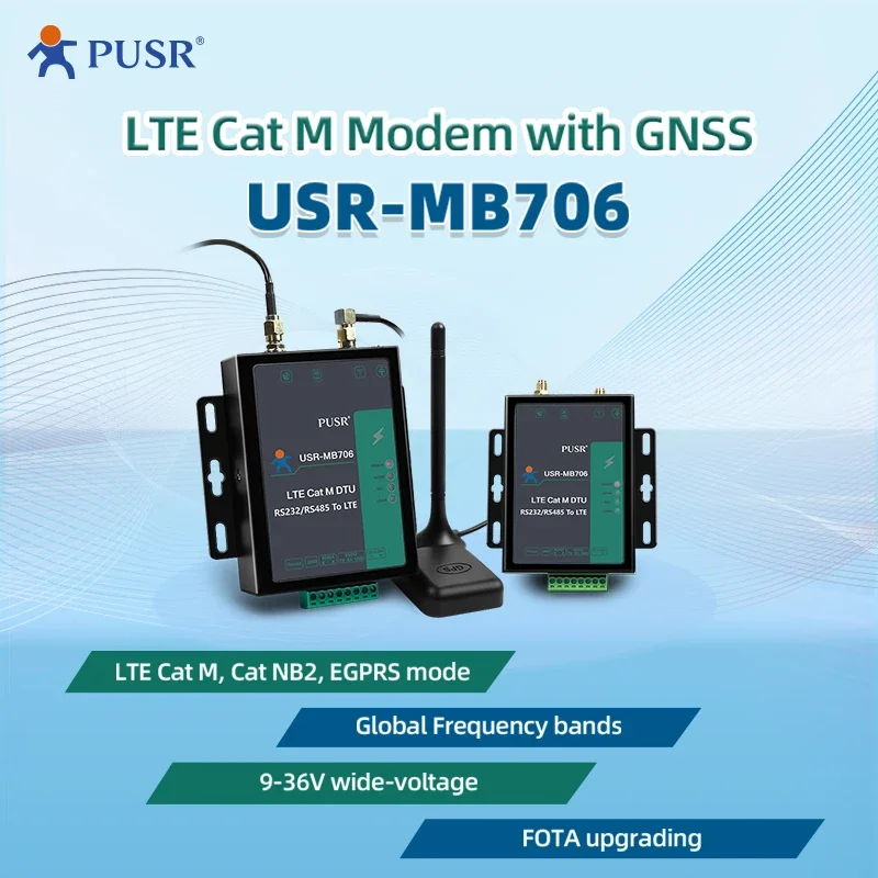 USR-MB706 Global Frequency Serial RS232 RS485 LTE Cat1 Modem with NBIoT GNSS 4G SIM Card Slot Industrial Cellular Modem