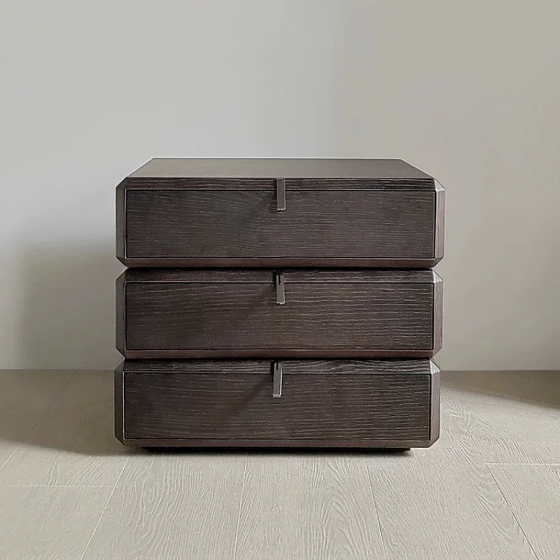 

Modern minimalist creativity, storage bedside table, bedroom bedside table, smoky solid wood, rotatable designer storage cabinet