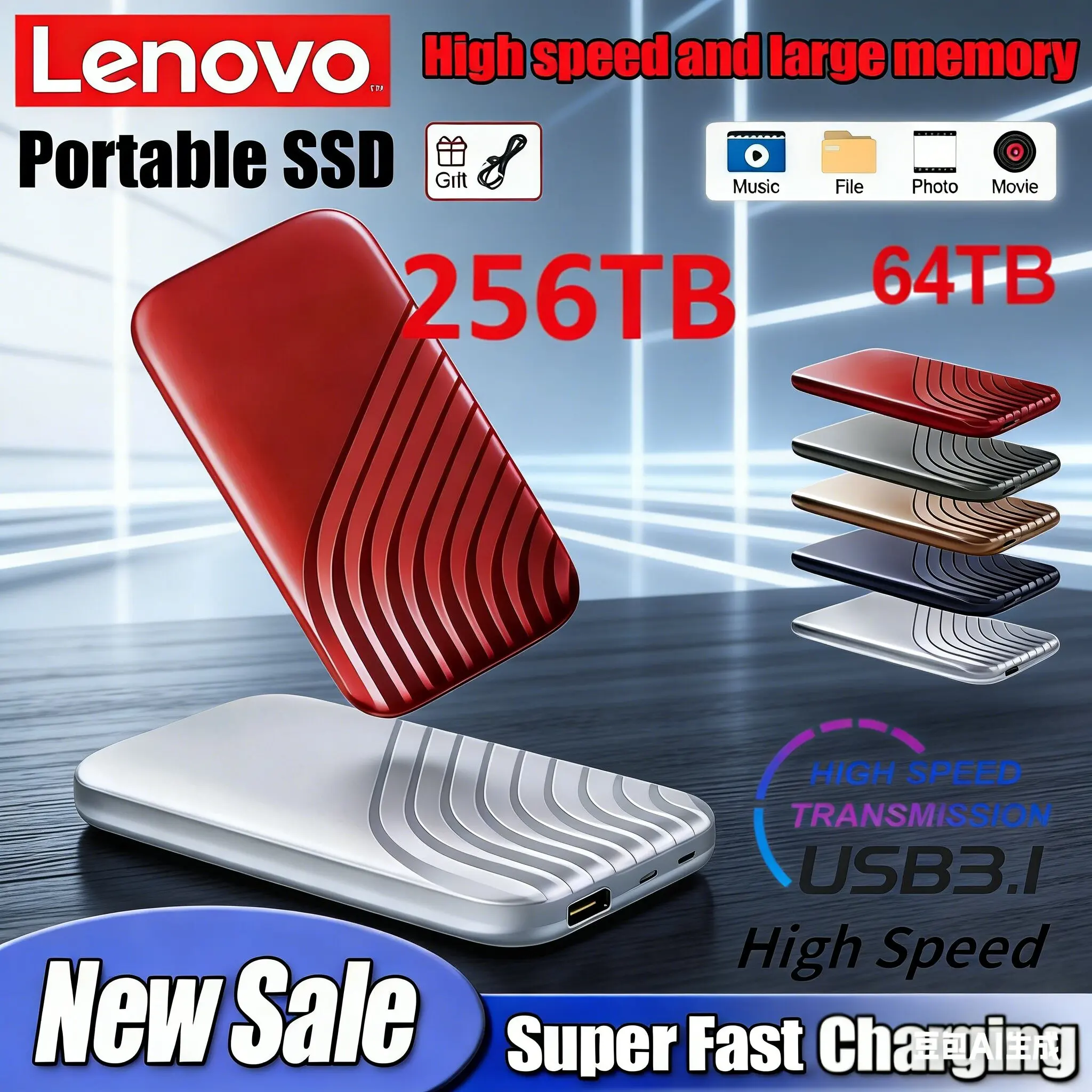 

Новый портативный SSD-накопитель Lenovo, высокоскоростной внешний жесткий диск USB 3.1 Type-C, 2 ТБ, 4 ТБ, 8 ТБ, 16 ТБ, 256 ТБ для ноутбуков и ПК