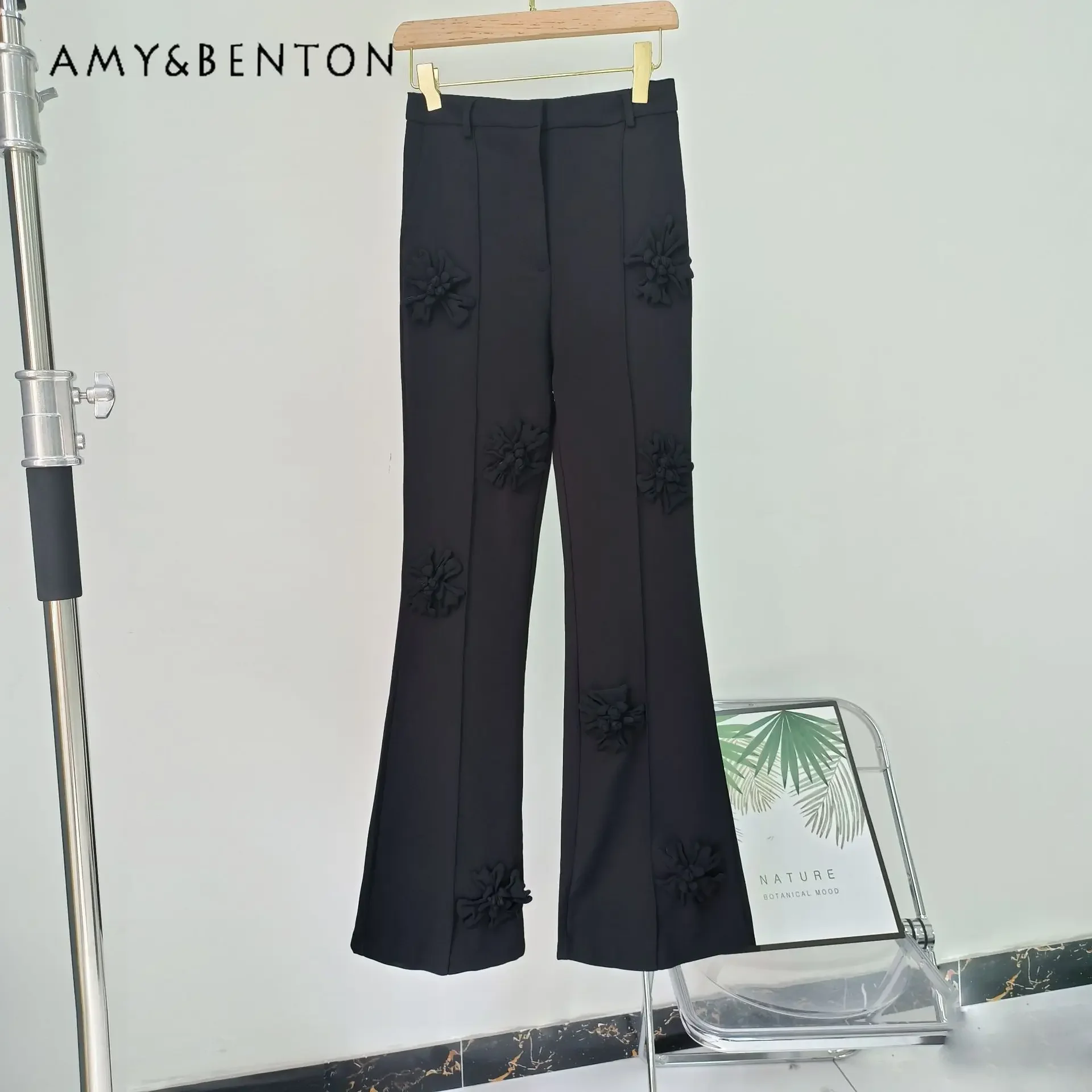 Frühling Herbst Neue High-end-Anzug Frauen Lange ärmeln Blazer Temperament Flare Hosen Blume Mode 2 Stück Sets frauen Outfits