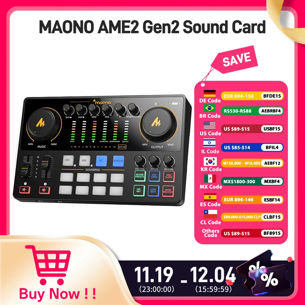 

MaonoCaster AME2 Gen2 Audio Interface Mixer with Dual XLR Input for Dual Podcast Streaming,Podcast mixer with Pro-preamp Guitar