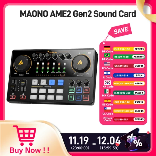 MaonoCaster AME2 Gen2 Mezclador de interfaz de audio con entrada XLR dual para transmisión de podcast dual, mezclador de podcast con guitarra preamplificador profesional
