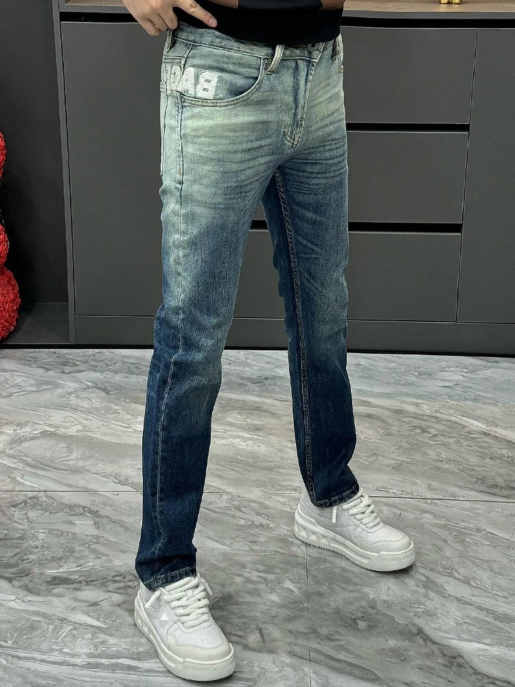 

Мужские джинсы прямого кроя с вышивкой, свободные повседневные брюки с высокой талией на молнии