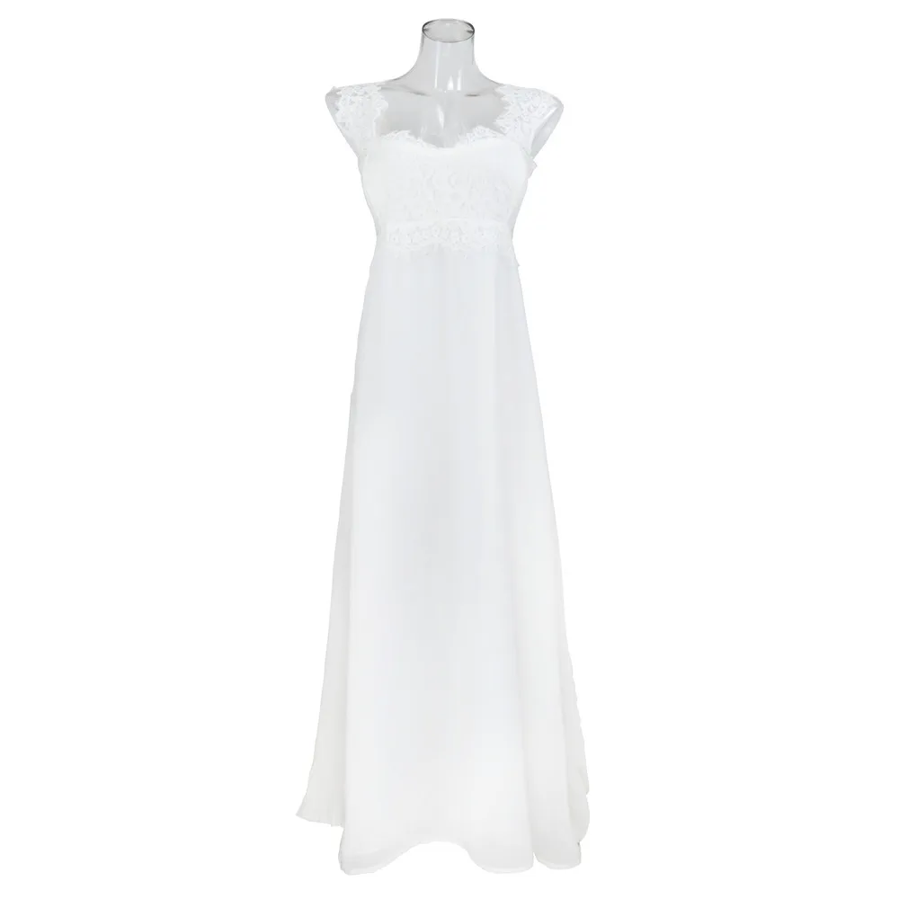 Hot White Long Dress Sexy Lace Stitching Grounded Dress