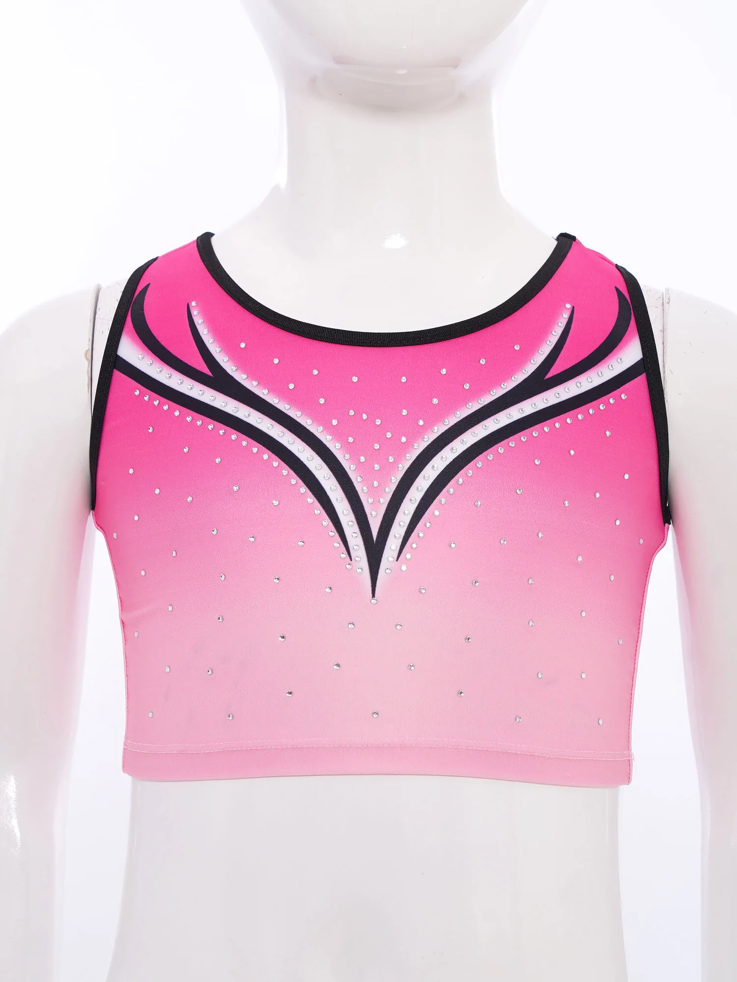 Débardeur de danse de gymnastique pour enfants filles, vêtements de sport, sans manches, strass scintillants, dégradé, haut court, gilet, Costumes de danse de Ballet