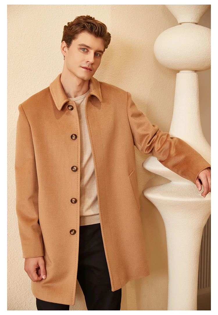 Fengbaoyu High-end 70% Double-sided Cashmere Coat Men's Medium Length Simple Fashion Wool Soft Luster Camel Coat Autumn Winter