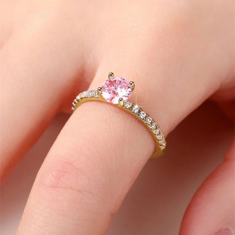 Huitan Klassisches 4-Krallen-Design, rund, Zirkonia, für Damen, Hochzeit, Verlobungsringe, 3 Farben erhältlich, zurückhaltender Brautschmuck, heißer Verkauf – Detail 12