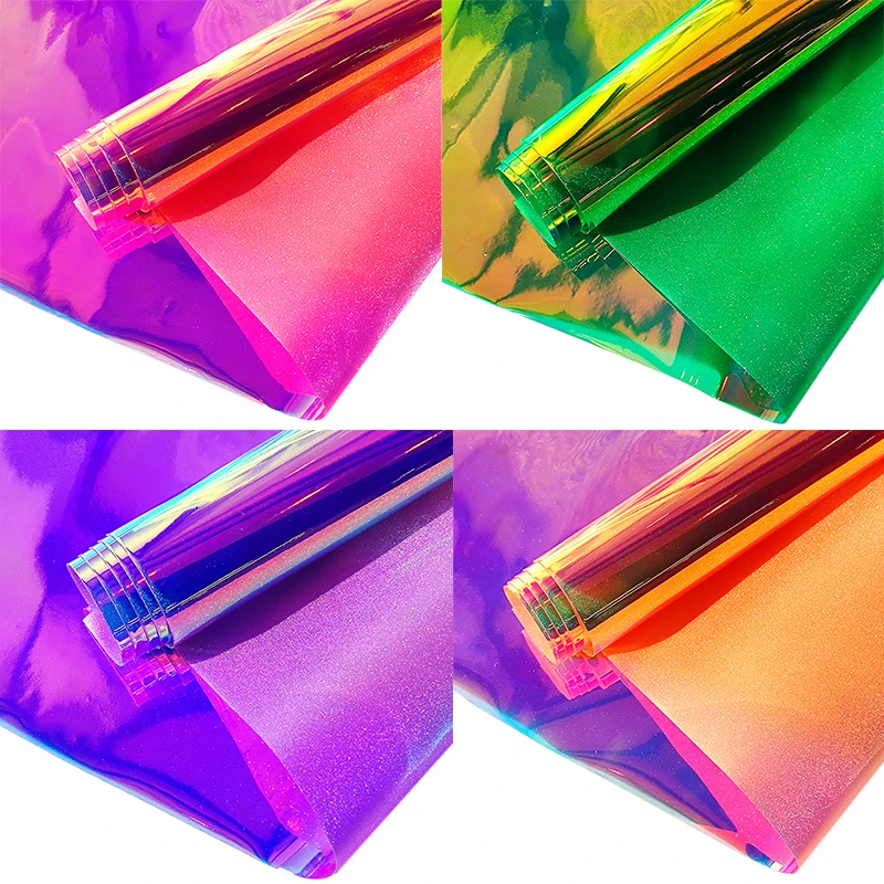 Semitransparent With Glitter Powder PVC Vinyl Faux Leather Sheets，Vinyl fabric for furniture upholstery artistic materials DIY