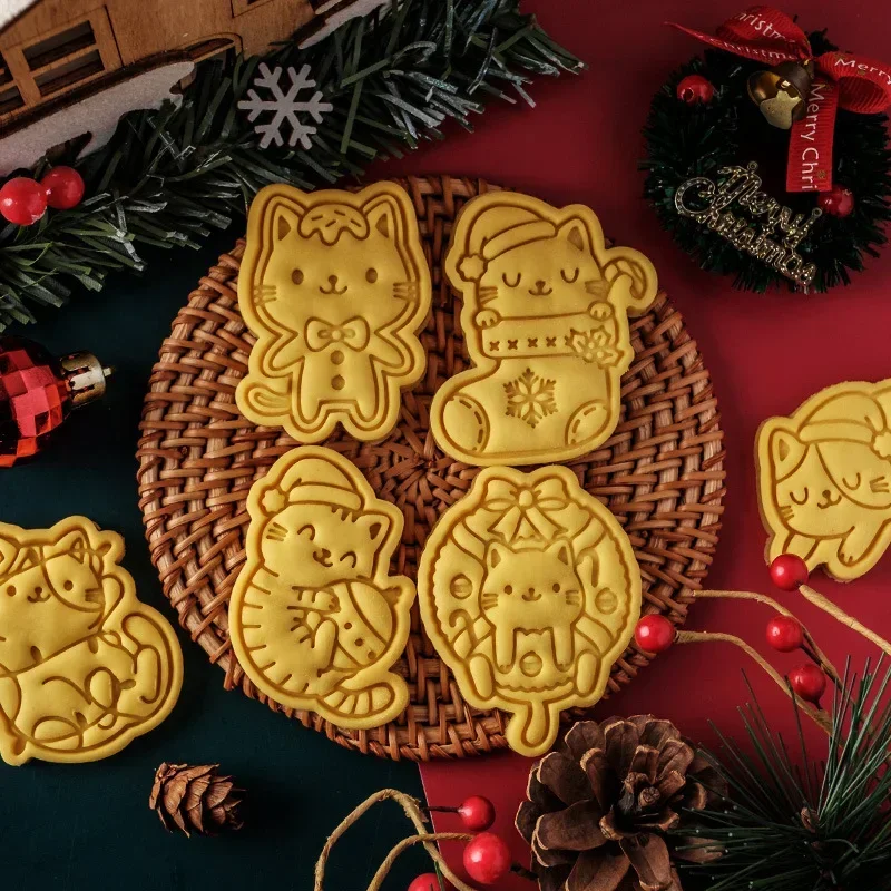 Cartoon Christmas Cat Cookie Cutter Mold Fondant Cake Cookies Decoration Cutting Mold DIY Baking Pastry Tool Kitchen Product