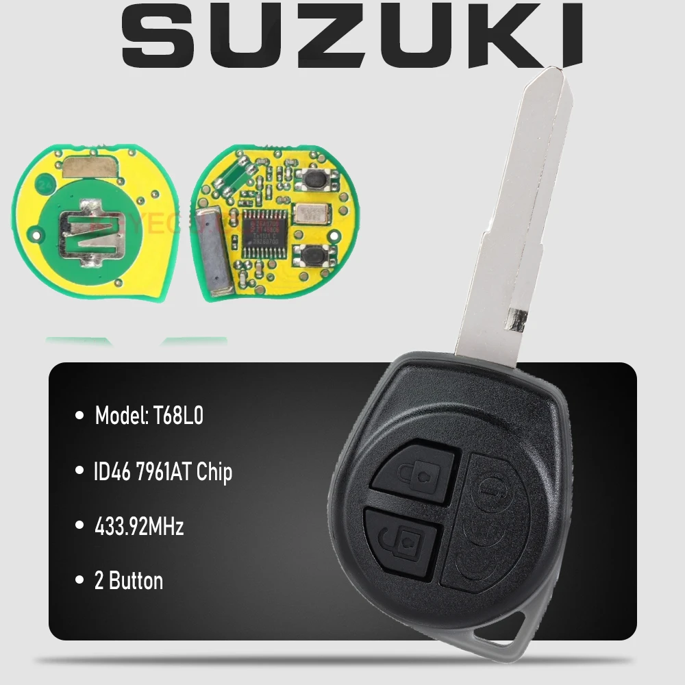 KEYECU Model: T68L0 FSK 433.92MHz ID46 7961AT Chip Remote Control Car Key With 2 Buttons for Suzuki Fob HU87 Uncut Blade