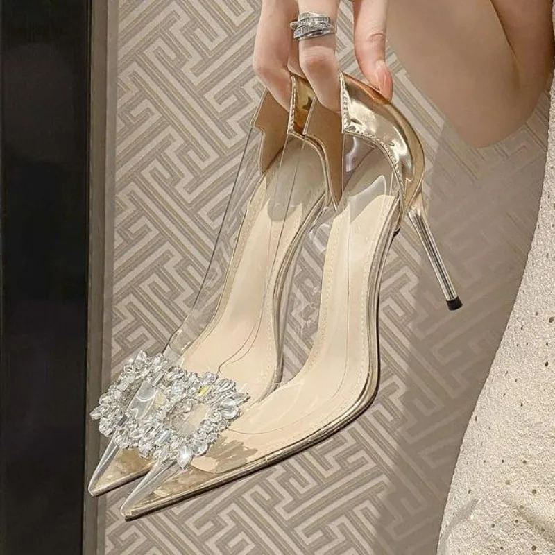 Sandali a vento da donna con fata in cristallo a punta estiva sandali da donna con tacco alto trasparente con nodo a farfalla con strass