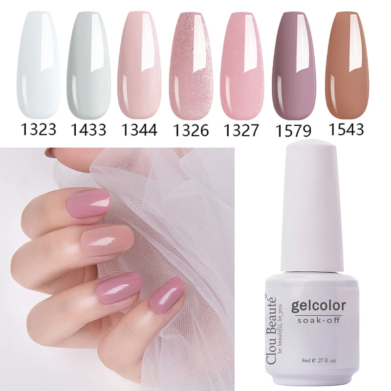 

Clou Beaute Nude Colors White Pink Gel Nail Polish Varnish Nail Manicure Semi-Permanent Nail Gel Soak Off UV Lacquer Nail Art