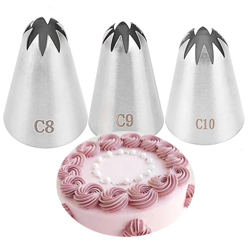 1/3pcs C10 C9 C8 Large Stainless Steel Pastry Nozzles Icing Piping Tips Cream Rose Cake Decorating Cupcake Kitchen Baking Tools