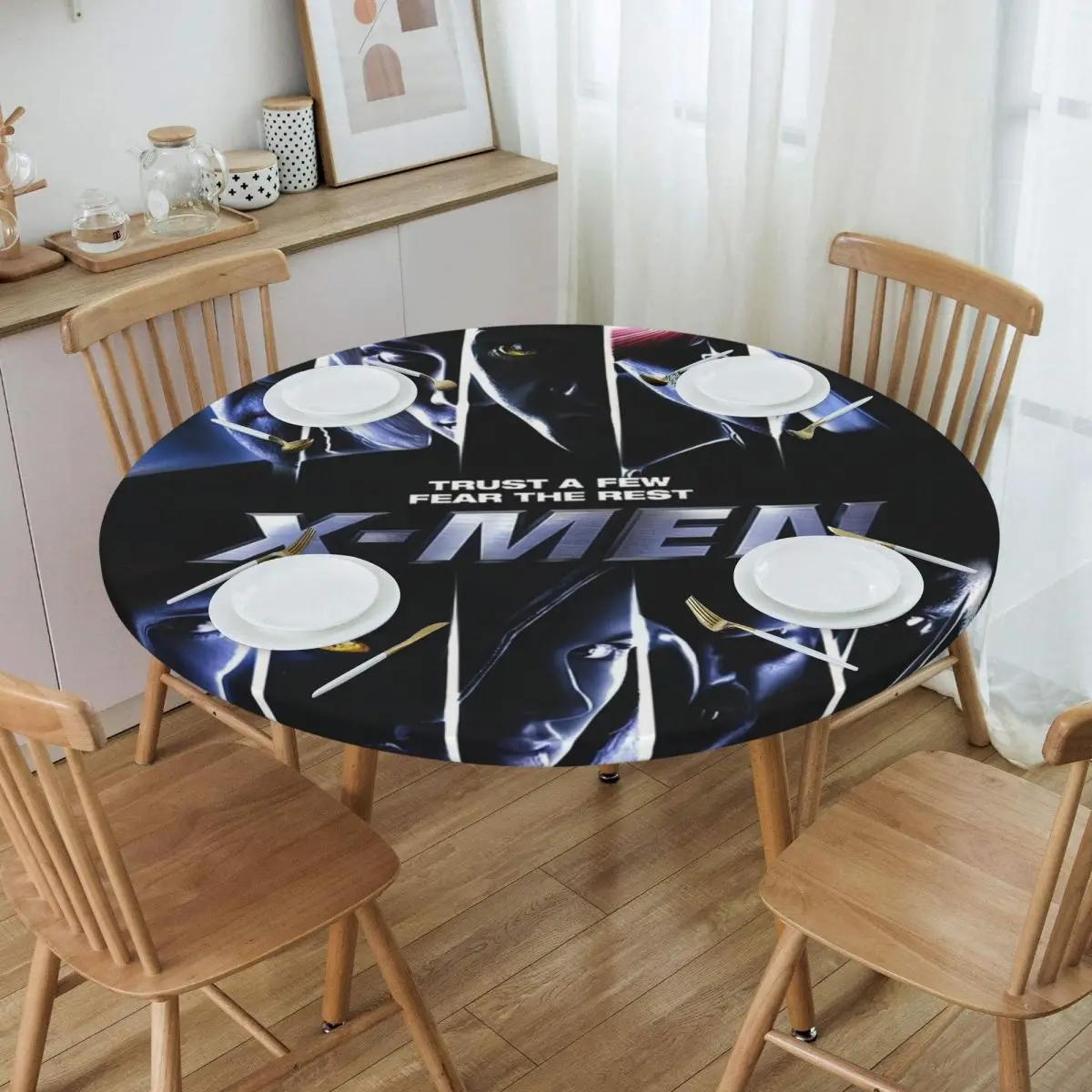 Custom Disney X-Men Marvel Film Tablecloth Round Elastic Oilproof Table Cloth Cover for Party