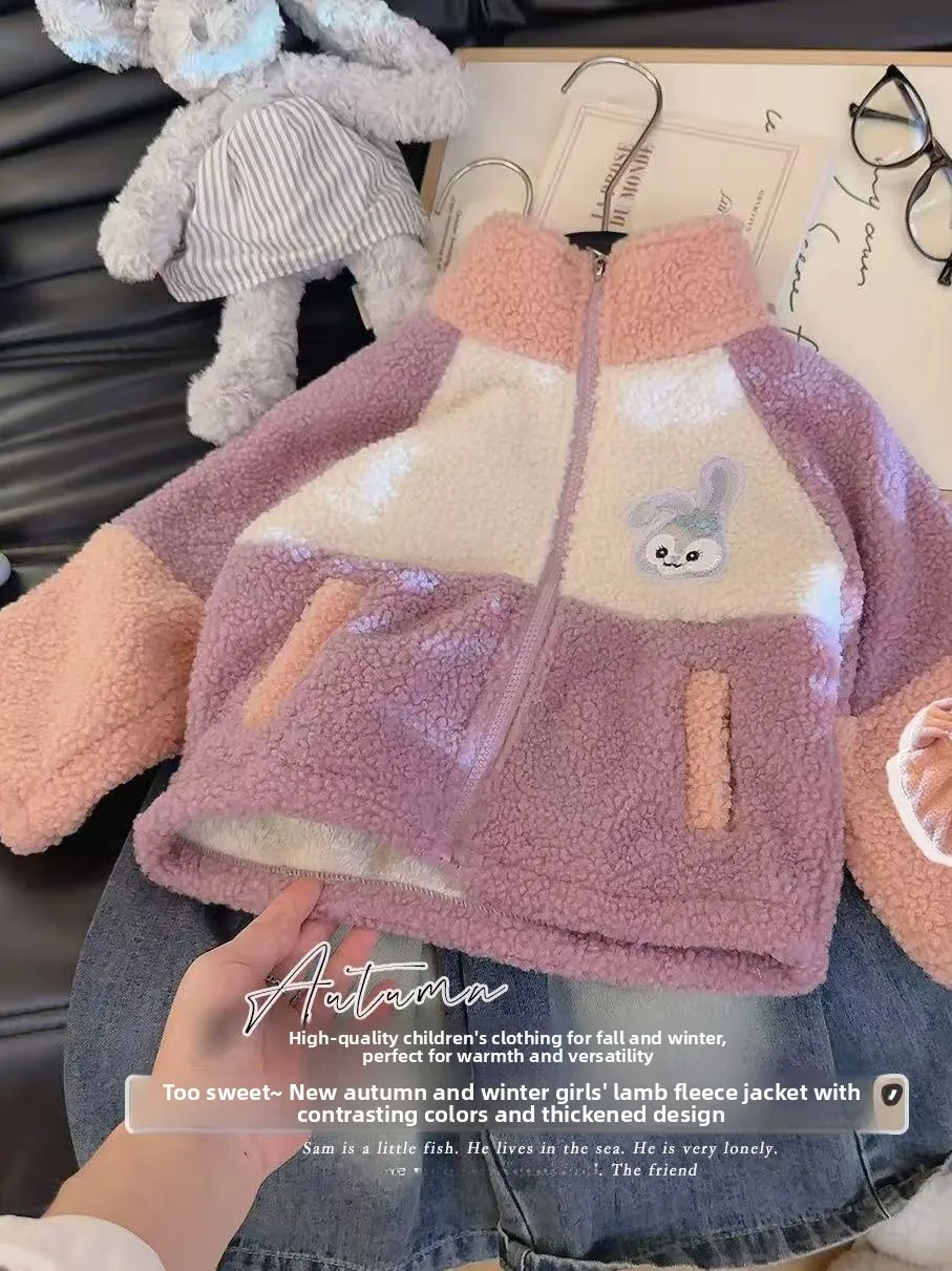 

Princ Sle Color Blo Fce Lined Thiened Casual Warm Stand Collar Jaet for Girls Winter New Arrival Cotton Clothes