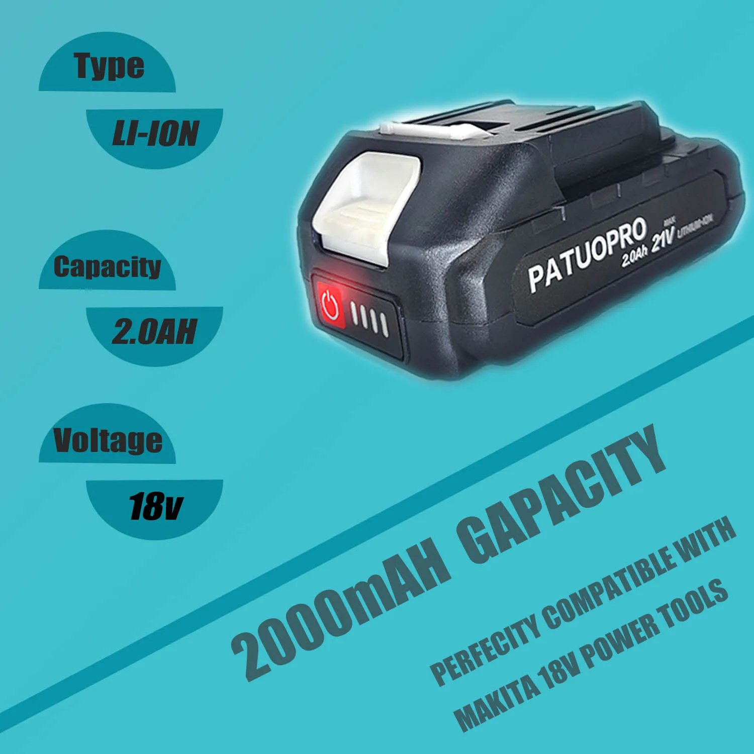 Imagem -02 - Bateria de Lítio Recarregável para Makita Chave sem Fio Martelo Broca Ângulo Moedor Motosserra Chave de Fenda 18v 21v 2.0 4.0 6.0ah
