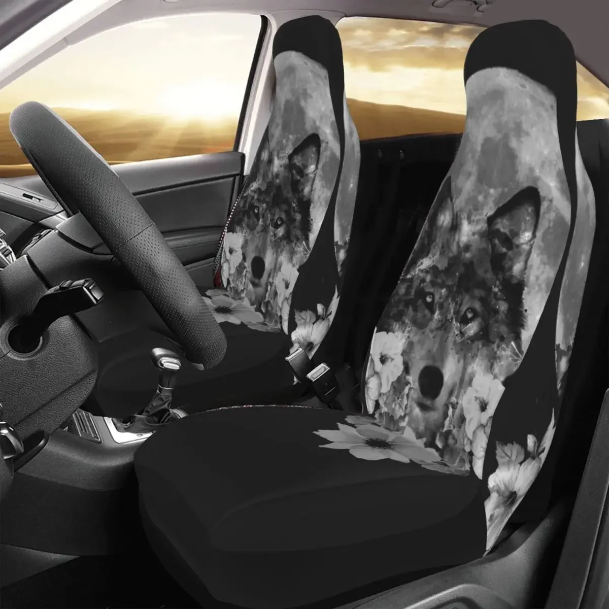 Wolf Car Seat Cover Custom Printing Universal Front Protector Accessories Cushion Set