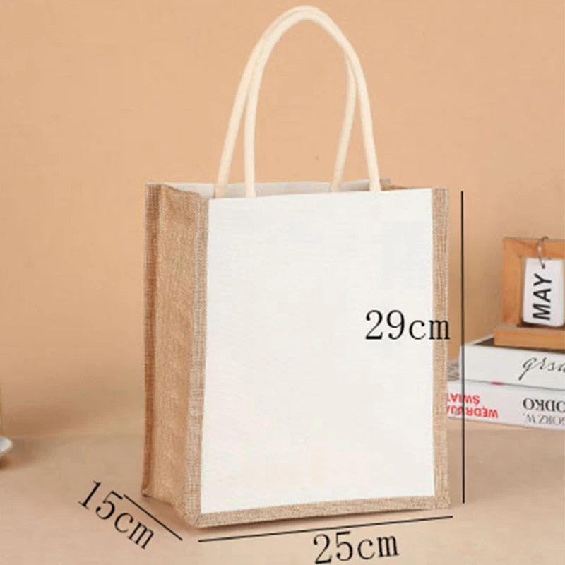 Canvas Linen Tote Bag Eco-friendly Double-Dided Blank Shopping Handbags Large Reusable Grocery Water Resistant DIY Container