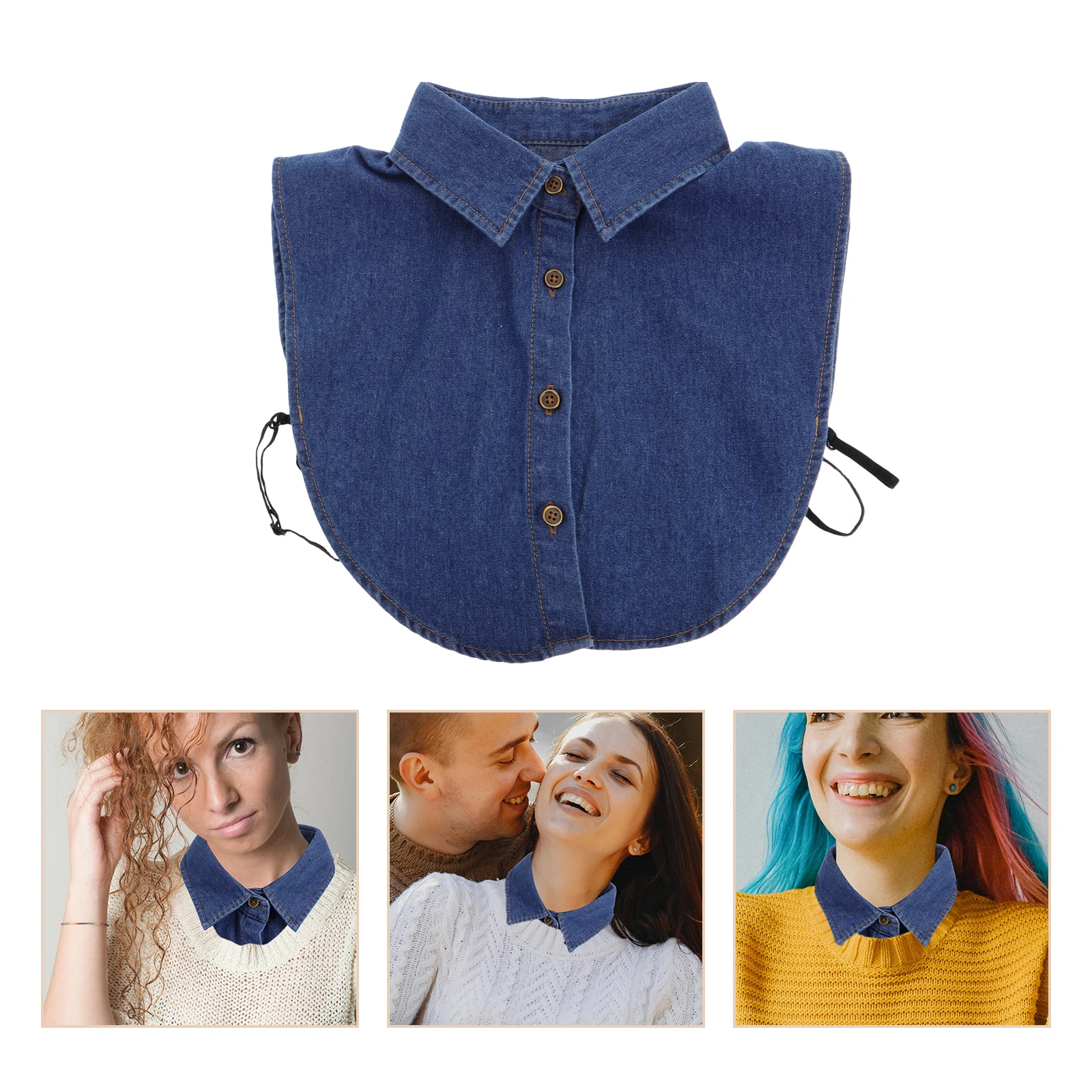 قميص نصف قميص من قماش الدنيم بياقة ديكي قابلة للفصل للنساء بلوزة كاجوال بطبقات إكسسوار أنيق ومتعدد الاستخدامات #5