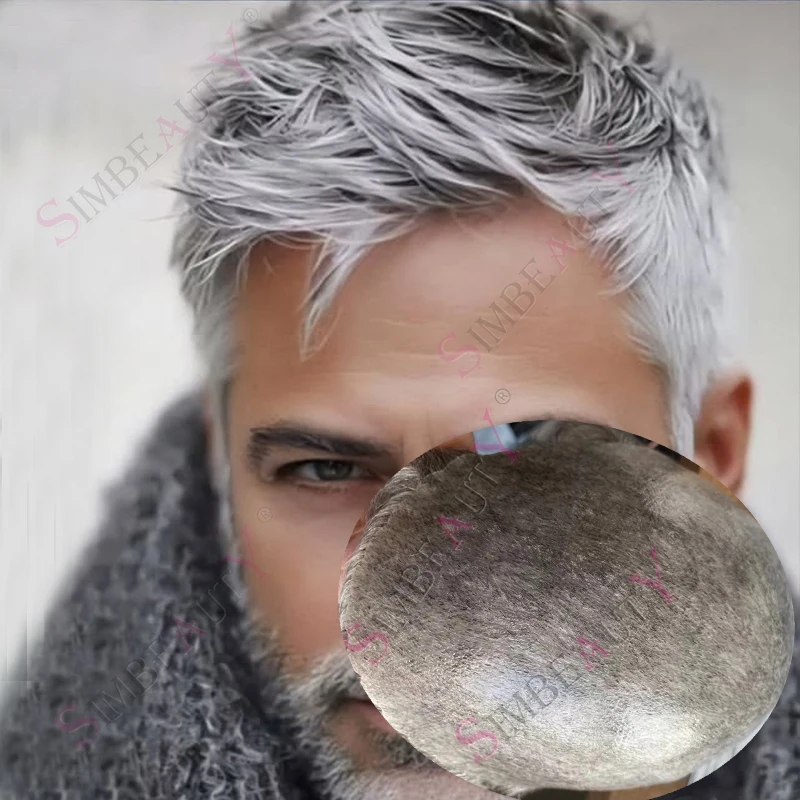 

1B80 1B65 1B50 1b30 Grey Natural Hairline BlackDurable 0.1mm Injection Thin Skin Brown Men Toupee Human Hair System Hairpiec Pro