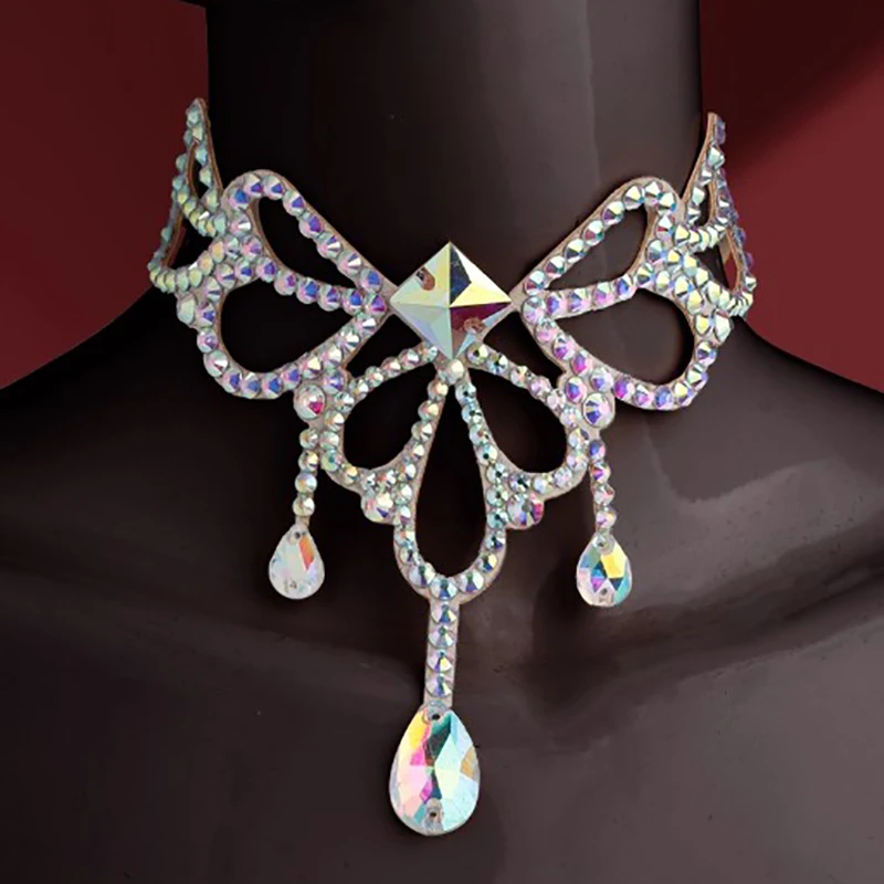Women Modern Dancing Performance Accessories Luxury Super Flash Short Version Necklace Belly Dance Competition Ornament