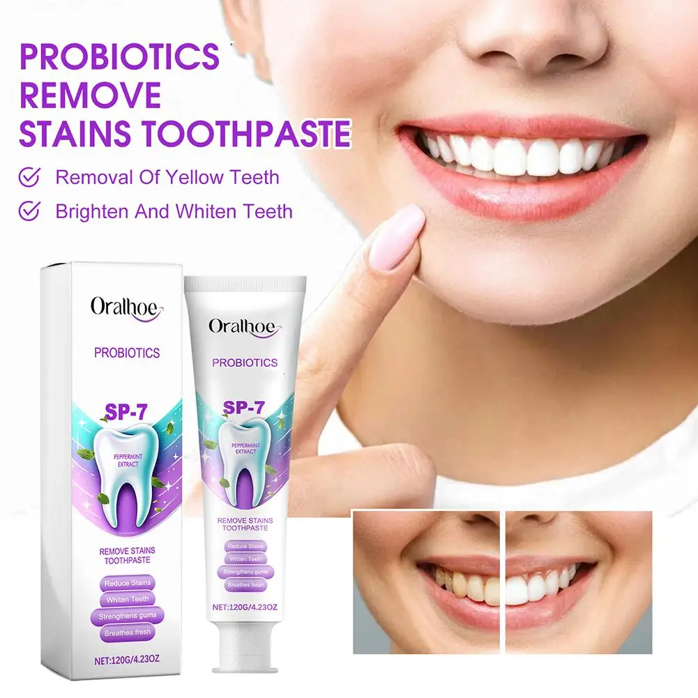 SP 7 dentifricio schiarente probiotico igiene orale del dentifricio rinfrescante con alito sbiancante e probiotici 120g N0O3