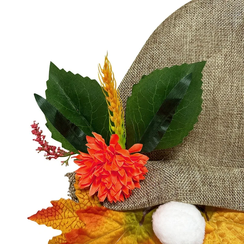 Halloween Autumn Gnome Doll Wreath 28x60cm Maple Leaves Faceless Doll Hanging Farmhouse Door Thanksgiving Party Decoration 2024