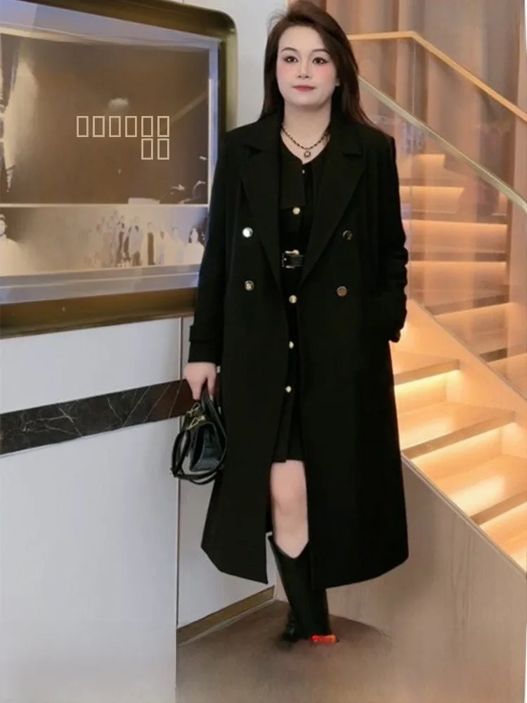 

Утепленное хлопковое пальто-ветровка больших размеров для полных женщин, осенне-зимнее, с длинными рукавами, в британском стиле, скрывающее недостатки фигуры