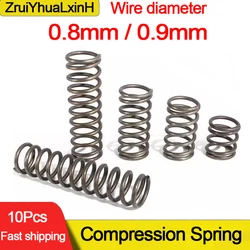 10Pcs/Lot 0.8mm 0.9mm Micro Small Compression Spring OD 5/6/7/8/9/10/11/12/13/14/15/16mm Length 5mm to 50mm