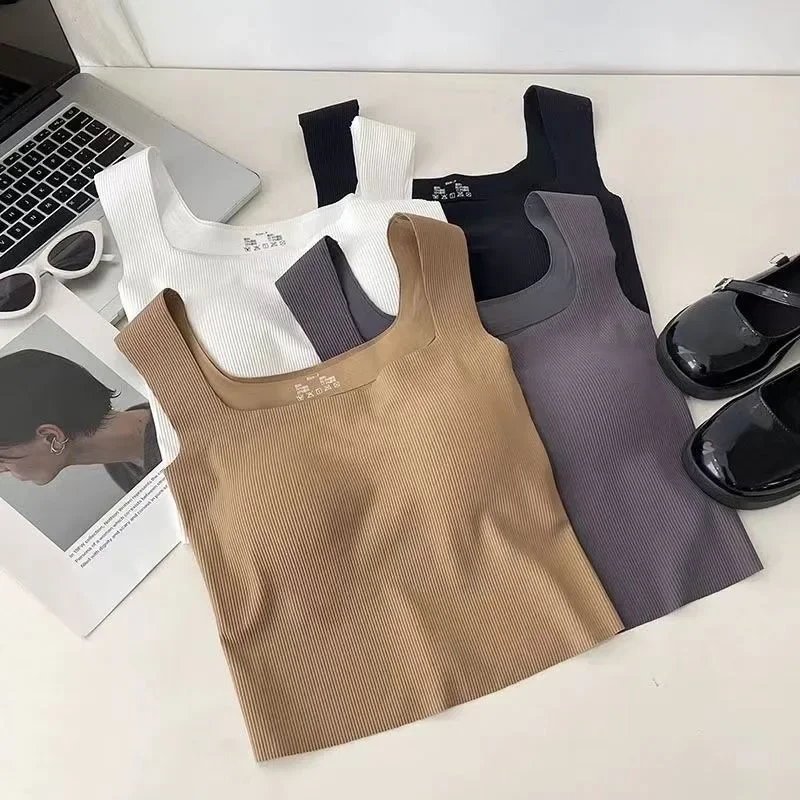 Padded Wide-shoulder Vest for Women Summer Outer Wear Square Collar Beautiful Back Bra All-in-one Bottoming Tube Top Wholesale