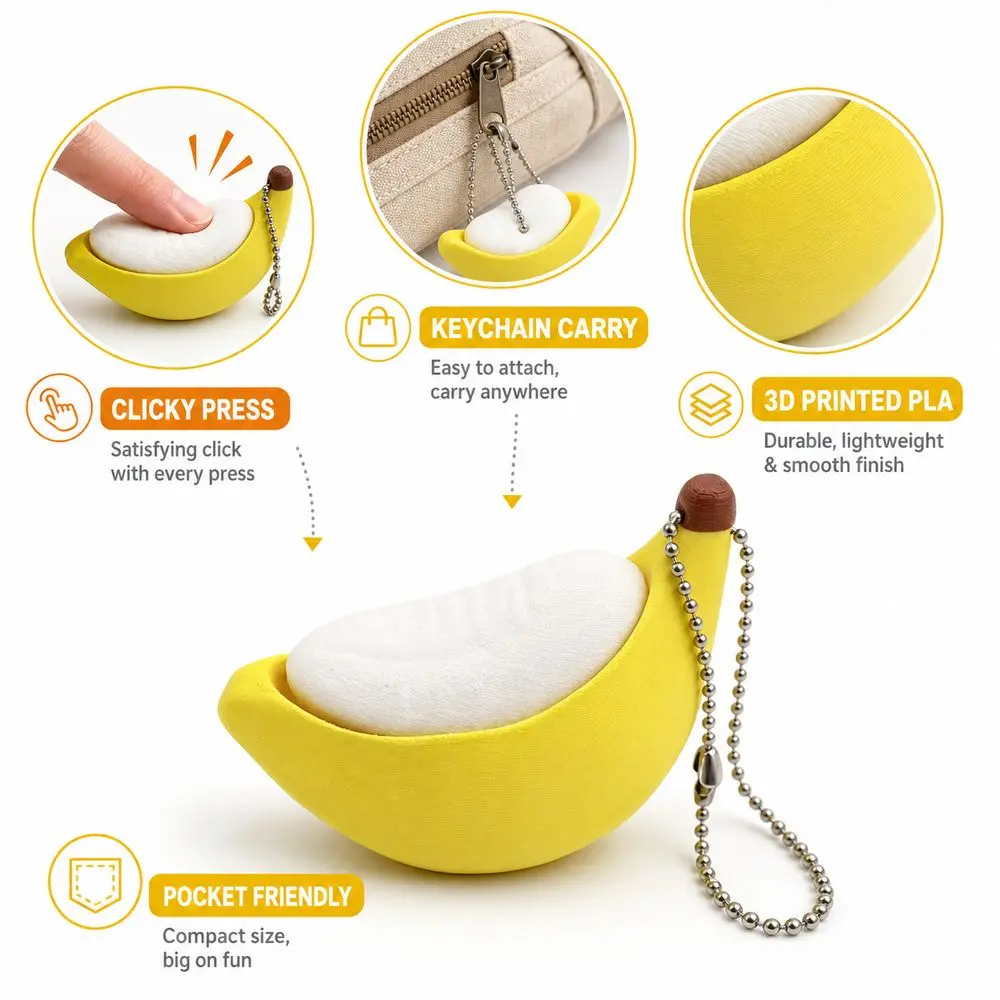 3D Printed Fidget Clicker Keychain Mechanical Click Pressable Button Button Clicker Food Shape Food Shape Keychain