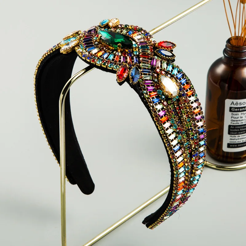 

Baroque Internet celebrities Ladies headbands Colored rhinestones Gemstones Geometric Personality Party Catwalk Headwear Hair Ac