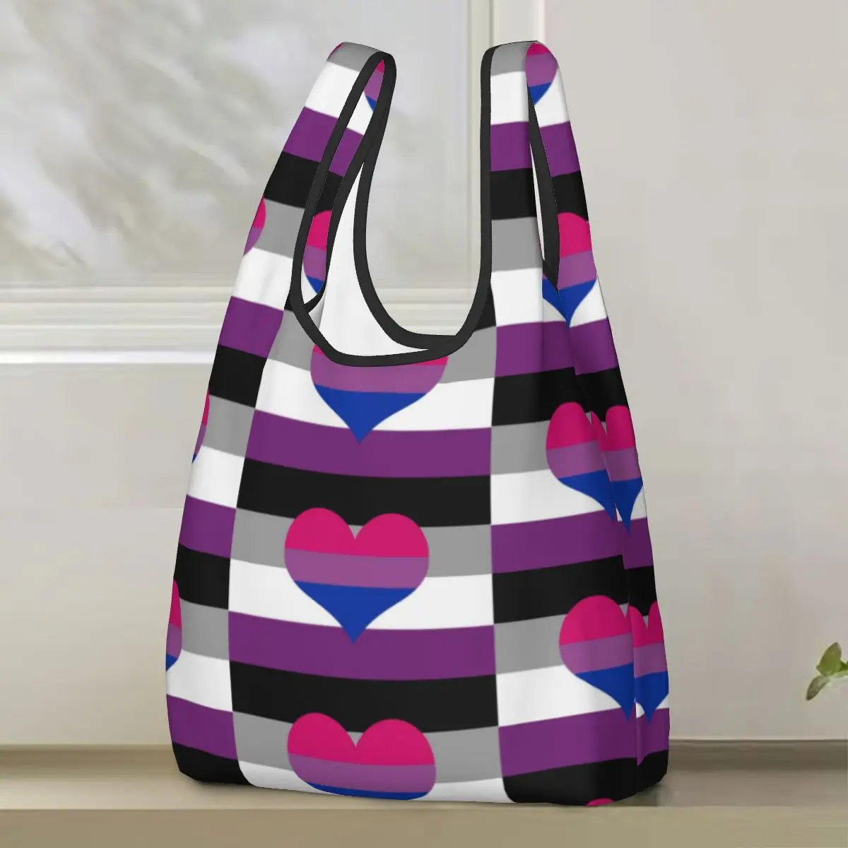 

Асексуальная сумка для покупок с флагом гордости, портативные сумки-тоут, многоразовая сумка-шоппер на плечо, продуктовая сумка