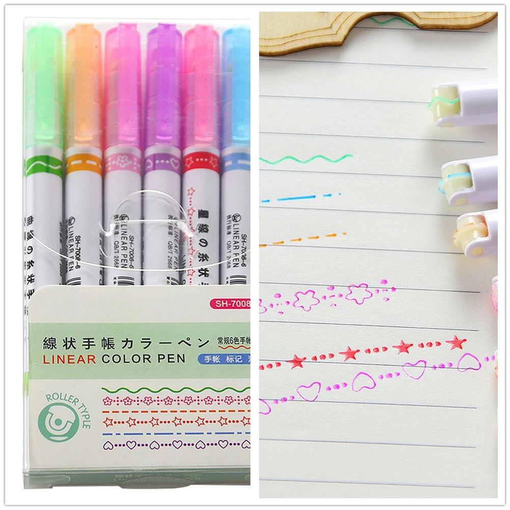 

6 шт./компл., ручки-маркеры с кривой, кружевные точечные/волнистые/разрывные ручки со звездами и сердечками, маркеры для блокнотов ручной работы для скрапбукинга «сделай сам»