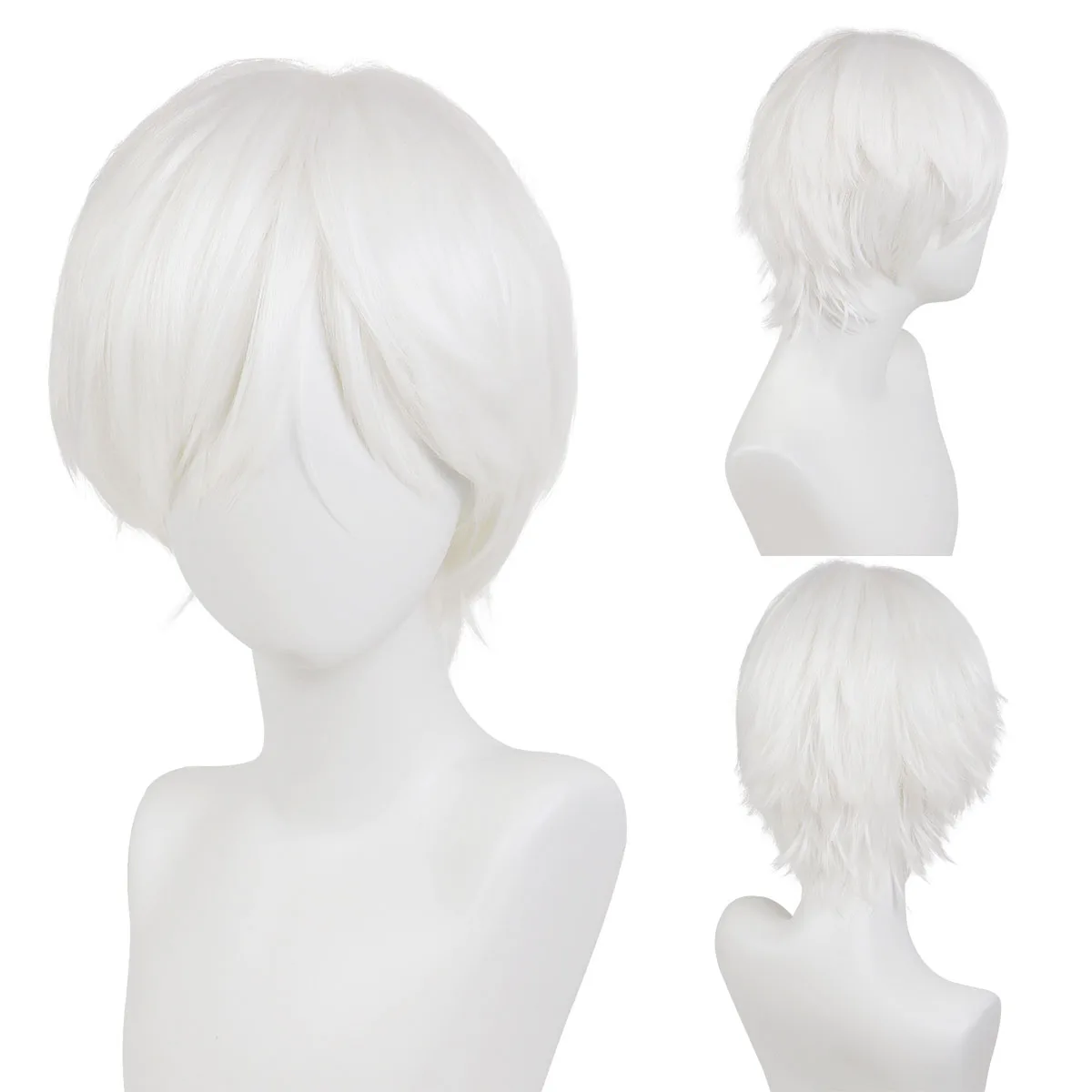 Parrucche bianche corte per donna Parrucca cosplay Killua per capelli sintetici con frangia Parrucca Kaneki di Halloween per feste in costume di film anime diritte