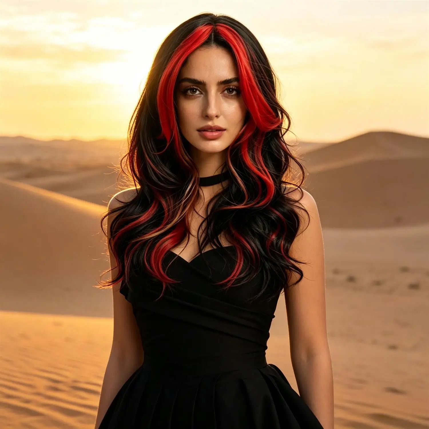 Body Wave Wig 28 Inch 1B Natural Black With Red Highlights Two Tone Heat Resistant Synthetic Fiber Wig