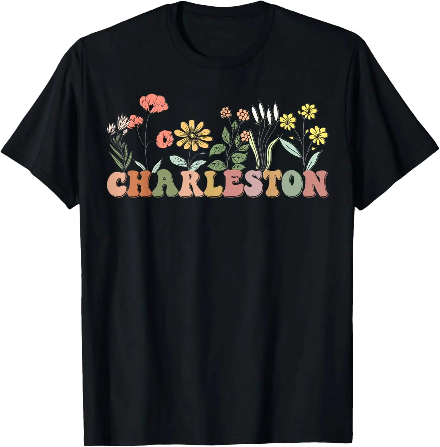 Charleston SC Bachelorette, Vintage 70s Retro Wildflowers T-Shirt