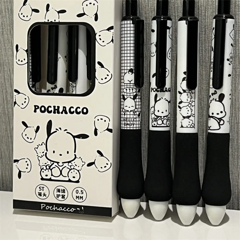 

4pcs/box Sanrio Anime Peripheral Kawaii Cute Pochacco Cartoon Black ST Head Pupil Examination Diary Gel Pen Study Stationery