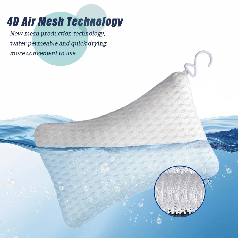 Knochenförmiges Kissen mit 3D-Netzband und 2 Saugnäpfen für Badezimmer, Dusche, Kopfstütze, SPA-Badewanne, zur Kopf- und Nackenunterstützung – Detail 6