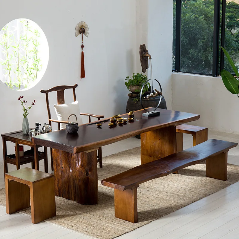 Solid wood large board table office negotiation tea table and chair house tea art table negotiation special