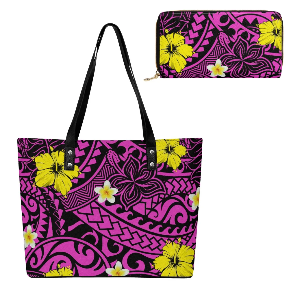 

Casual Women'S Handbags And Wallets Leather Shopping Combo Bags Travel Polynesian Custom Pattern Fashionable Storage Bags