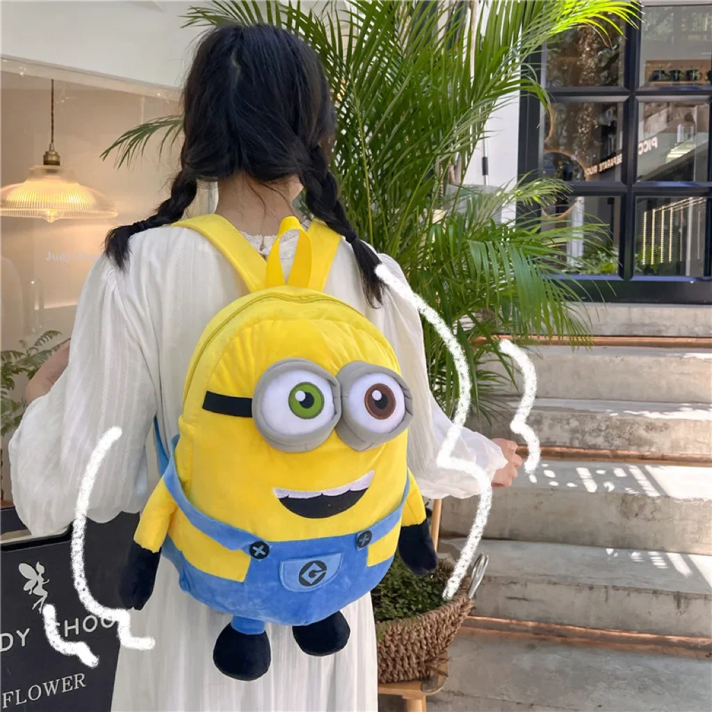 Cartoon Minions Plush Doll Cute Backpack Kawaii Portable Large Capacity Plushie Storage Bag Student Backpack Kids Birthday Gift